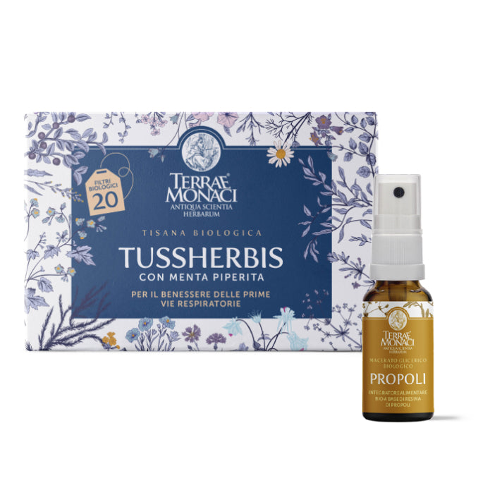 Rituale del Respiro: tisana THUSSHERBIS-20g-20 Filtri + PROPOLI-20ml-Alcool 60%Vol